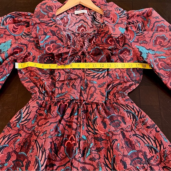ULLA JOHNSON Caris Long Sleeve Ruffle Dress In Red Oversized Fit - Picture 9 of 15